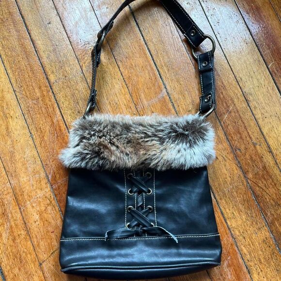 Shoulder Bag Purse Women's Brown and Fur Coach Y2K Vintage - Picture 1 of 8